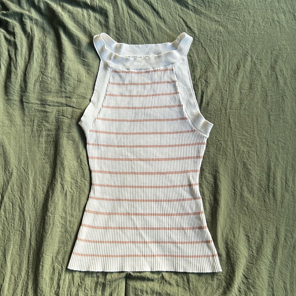 White and brown striped tank top